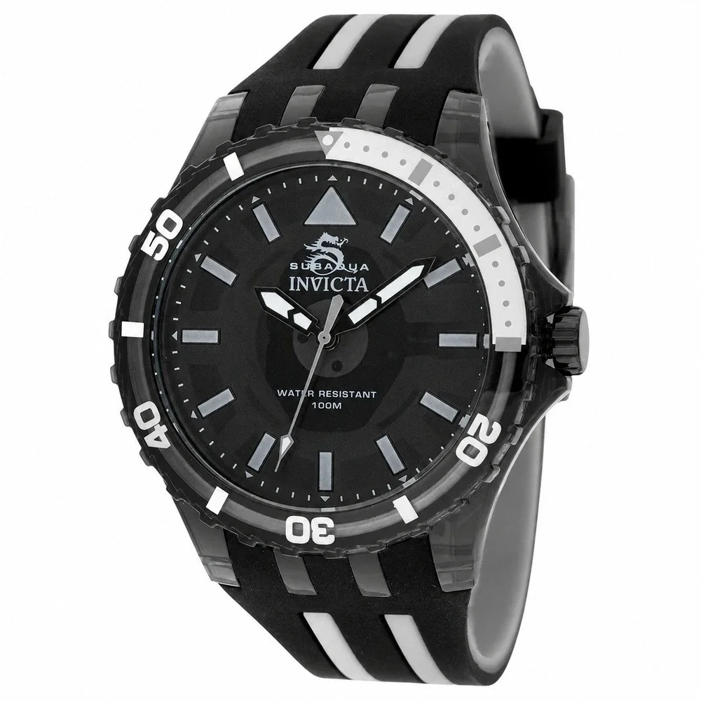 Invicta Subaqua 69447 Mens Watch Black Acrylic 44mm Case Silicone Strap 100M